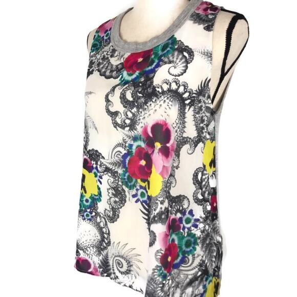 Zara Floral Keyhole Blouse Back Sleeveless Tunic Womens Sz Med Crewneck White - Picture 2 of 8